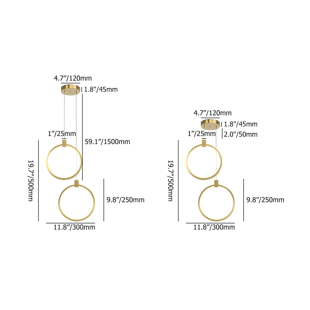 2-Lichtkreis Pendelleuchte Goldmessing Charmed Hängelampe