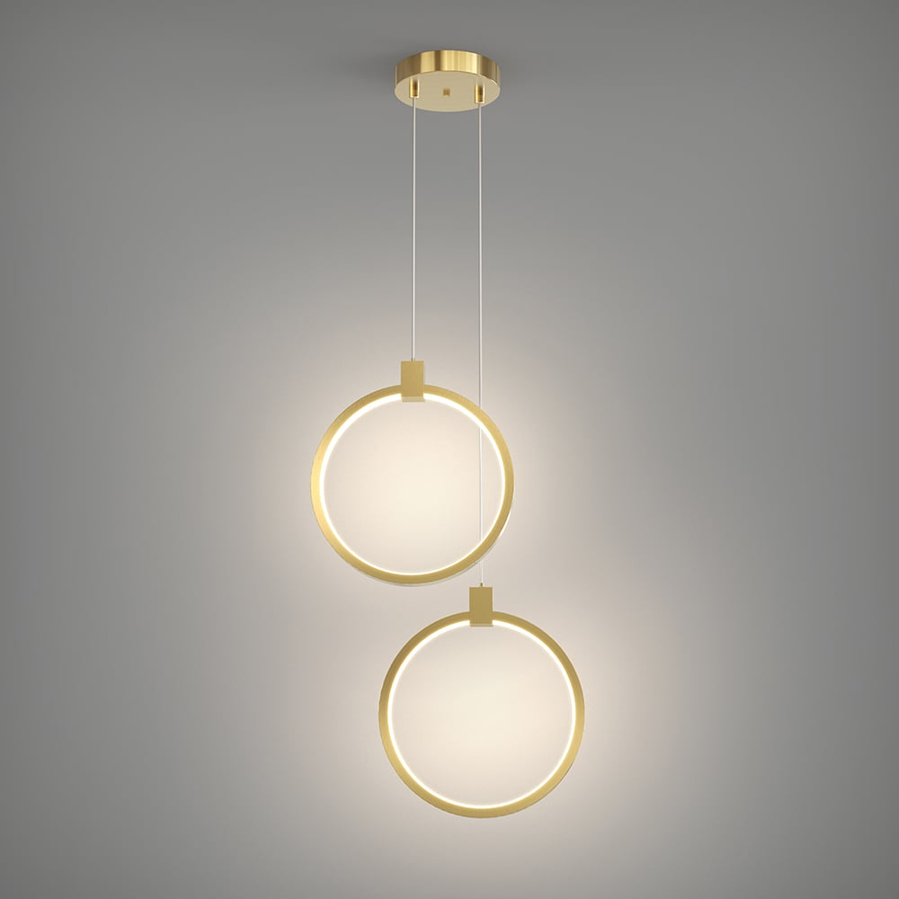 2-Lichtkreis Pendelleuchte Goldmessing Charmed Hängelampe
